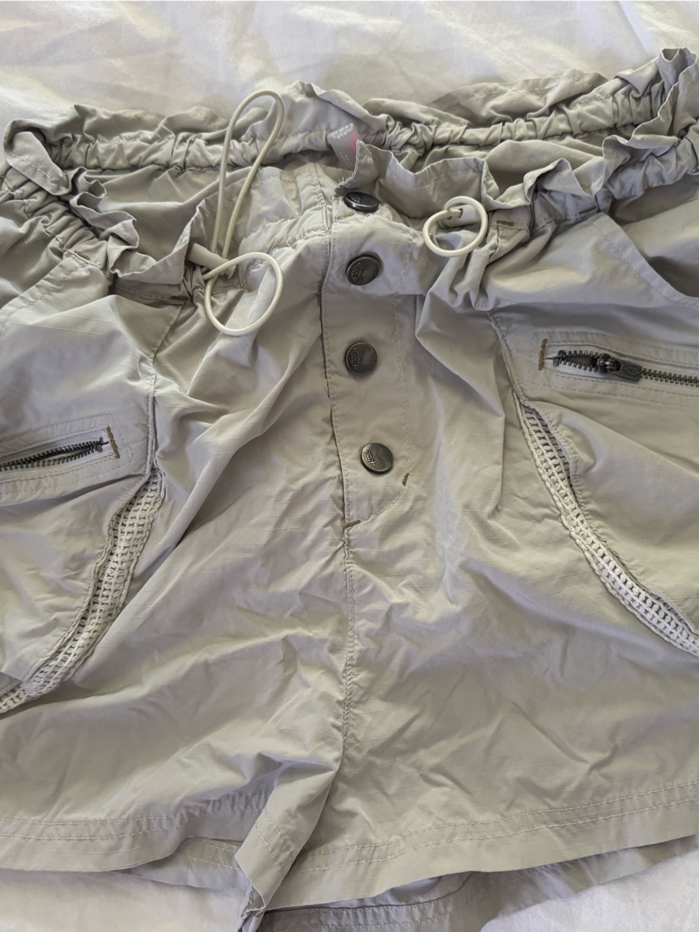 Light Gray Women's Windbreaker Jacket with Drawstring Waist